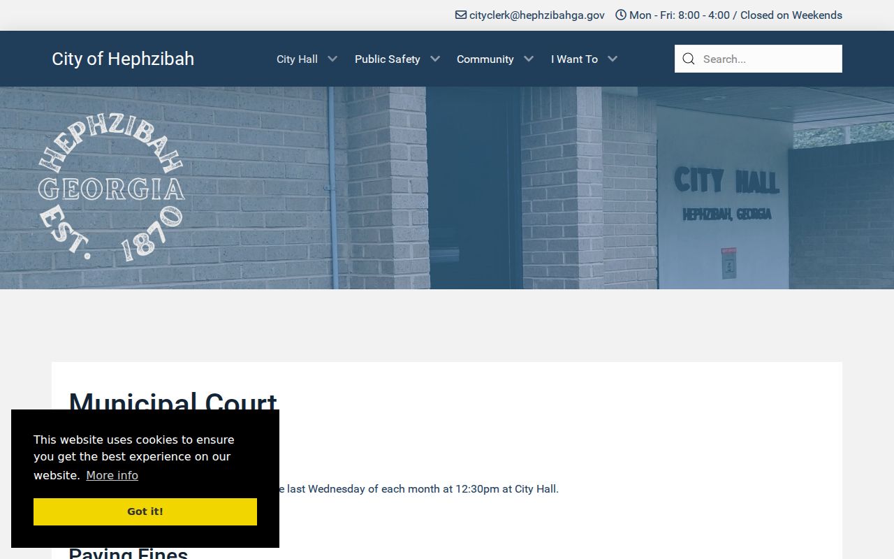 Official Hephzibah Municipal Court page with court contact and schedule