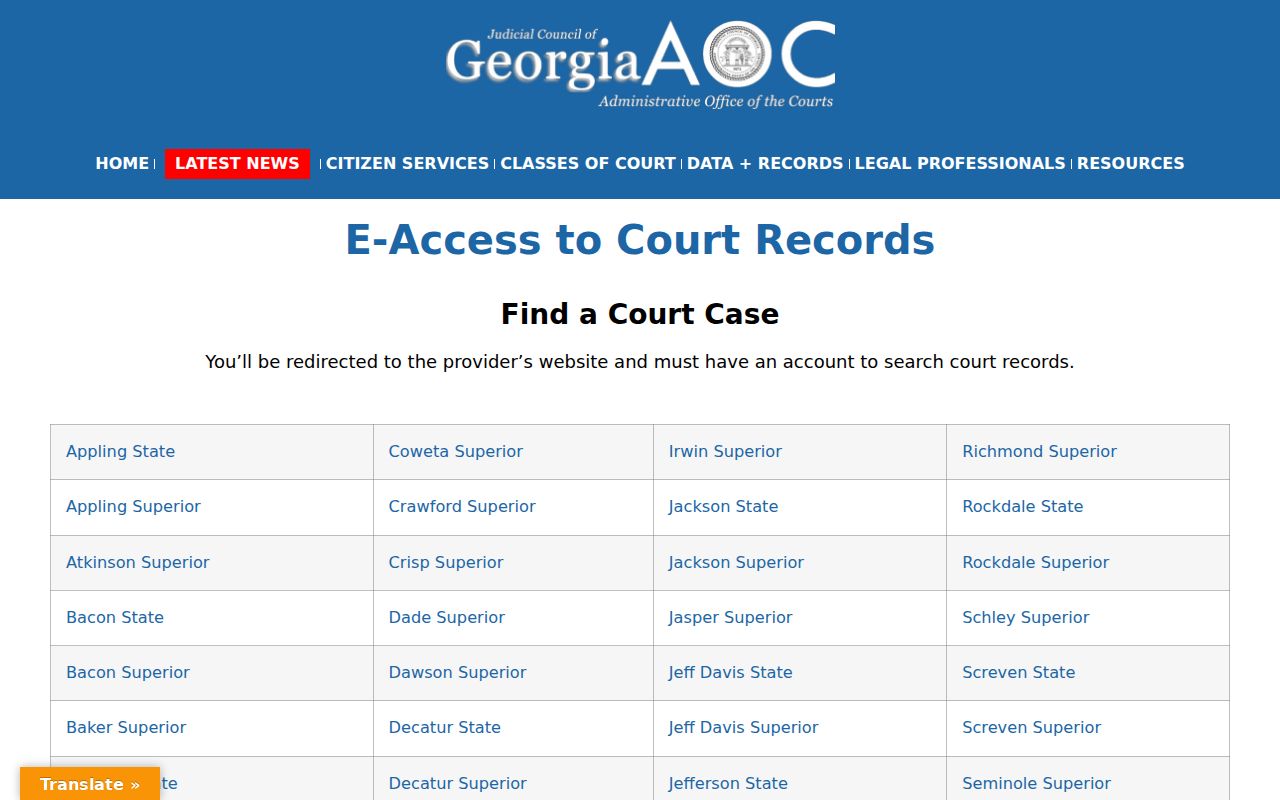 Georgia Courts E-Access court records directory