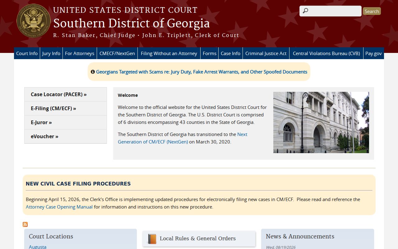 Southern District of Georgia court page